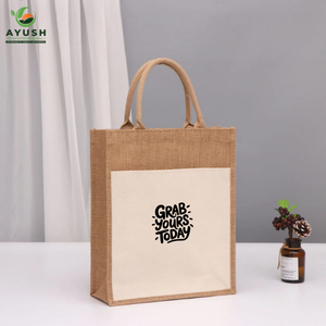 Sacs de courses imprimés en jute et coton 100% naturels, sacs de magasin personnalisés pour les marchés et les centres commerciaux - Product Image 1