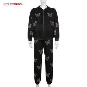 ชุดวอร์มประดับพลอยเทียมสำหรับผู้หญิงเสื้อแจ็กเก็ตซิปเต็มตัวและชุดวอร์มประดับพลอยเทียมสองชิ้นสำหรับผู้หญิง - Product Image 2