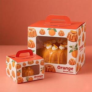 Boîte en carton élégante style pâtisserie avec poignée pour gâteaux Bundt à l'orange, lot de <span class=keywords><strong>2</strong></span> avec fenêtre transparente, motif fruits, emballage - Product Image 1