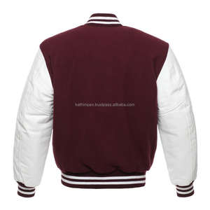 Veste universitaire unisexe bordeaux, broderie blanche, fermeture à bouton-pression, corps en laine, manches en cuir, support personnalisé, prêt pour la toile - Product Image 2