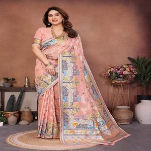 ผ้าส่าหรีไหมพัชมีนาแบบนุ่มสำหรับผู้หญิง ลายทอแบบราจวาดี พร้อมผ้าปัลลูทอเส้นด้ายแบบแคชเมียร์ และขอบผ้าทอแบบซารีอย่างหนา ผลิตในประเทศอินเดีย - Product Image 1