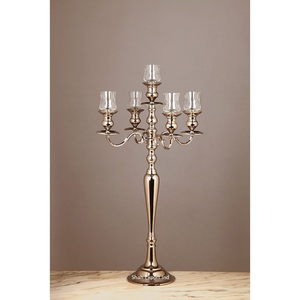 Candelabro de aluminio chapado en oro brillante con copa de cristal votiva PARA CENA DE boda y centro de mesa de evento Formal - Product Image 1