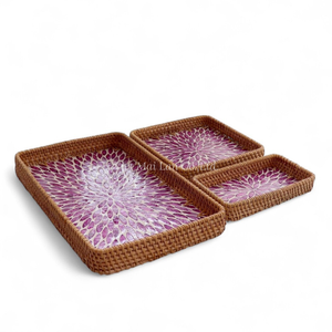 Bandeja Flexible de Ratán Natural Estilo Bohemio con Nácar, Diseñada para Servir Comida y Bebidas, Organizar el Espacio de la Mesa de Comedor, Vietnam - Product Image 2