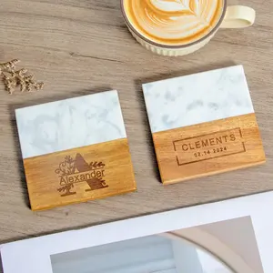 Posavasos de Madera y Mármol de Estilo Moderno para Tazas de Té y Café, Protección de Mármol de Lujo para la Mesa de la Oficina en el Hogar - Product Image 1