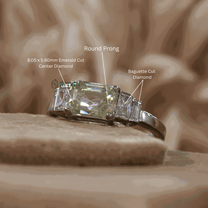 Bague de mariage 1.75 CT blanc cassé émeraude et diamant taille baguette 5 pierres style broche ronde - Product Image 1