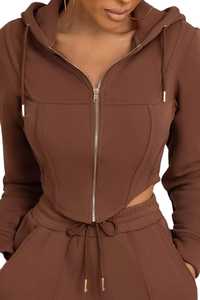 High Quality Printed 2025 Crop Top <b>Jogger</b> Sweat Suit Two Piece Hooded Women's Tracksuit with Sweat-Wicking & Breathable Fabric - Product Image 5