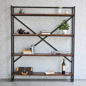 4-Tier Iron Frame Decorative Shelf 140x30x167cm Standing Type with Acacia Wood for Living Room KTB68168 - Product Image 5