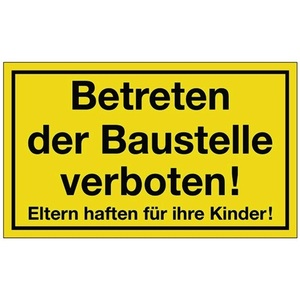 No Entry to Construction Site Warning Sign L250xW150mm Yellow/Black <b>Plastic</b> Yard & Lawn Sign - Product Image 1