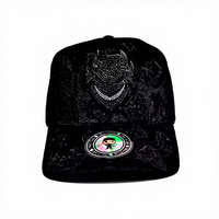 Topi Baseball Bordir 3D 5 Panel Berlapis Satin Sutra dengan Rhinestone Custom, Logo Custom, Topi Suede Gorras Xcap Viacrucis Hitam