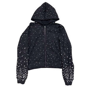 Sweat à capuche polaire surdimensionné pour hommes d'hiver populaire avec fermeture à glissière personnalisée avec broderie en cristal strass de haute qualité - Product Image 1