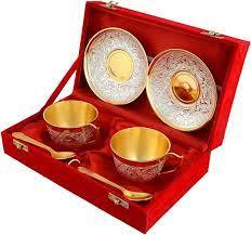 Stylish Antique Brass Tea Cup và chiếc đĩa thiết lập với phức tạp tay-khắc thiết kế hoàn hảo cho cao cấp trang trí nội thất - Product Image 4