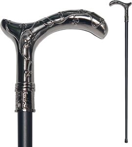 Bastón de Madera Real Decorativo con Mango en T, Diseño Ergonómico Negro y Plateado, para Regalo a Personas Mayores, para Actividades al Aire Libre y Campamento - Product Image 1
