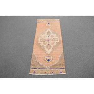 1.8x4.1 ft Vintage Turkish Rug, Small Rug, <b>Brown</b> Orange Camouflage <b>Wool</b> Rug - Product Image 1