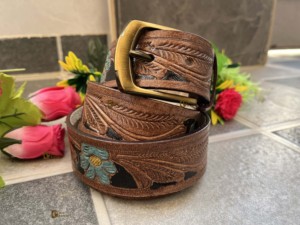 Ceinture en cuir véritable Offre Spéciale faite à la main couleur marron élégante avec boucle en cuivre conception à la main longueur réglable largeur 5 CM - Product Image 4