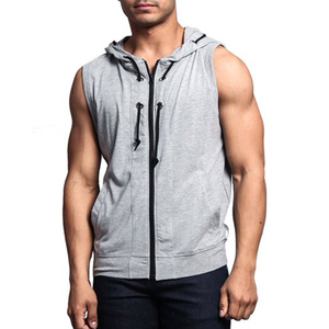 Camisetas sin mangas con capucha de entrenamiento para hombres, sudaderas sin mangas con cremallera de algodón para culturismo, sudaderas con capucha sin mangas - Product Image 4