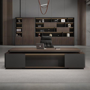 Luxury Rectangular Engineered Wood Executive <b>Office</b> <b>Desk</b> with <b>Computer</b> Storage Brown Finish - Product Image 3