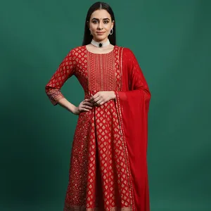 100% Export Quality Kurti Fashionable Designed Women Maroon Color Embroidery Embellished A-Line Kurta Palazzo With Dupatta set