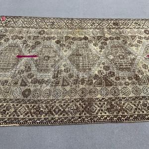 Turkish Vintage Rug, Large 5x8.4 ft (152x256 cm) Rug, <b>Brown</b> Abstract <b>Wool</b> Rug - Product Image 3
