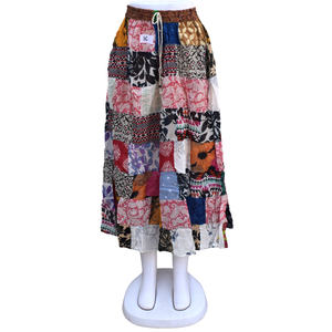 <b>Skirt</b> Cotton Printed Patchwork Wrap New Designs Reversible Breathable Streetwear for Women Natural Waistline for Summer - Product Image 3