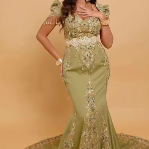 Vestido de caftán estilizado de diseñador 2024, hermoso bordado dorado Zari, trabajo en seda, ropa de fiesta elegante para bodas - Product Image 1