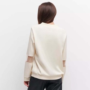 Mới Phong Cách Crewneck Thiết Kế Xem Qua Lưới Phụ Nữ Mùa Xuân Mùa Thu Mỏng Dài Tay Áo Phụ Nữ Đồng Bằng Áo Thun Áo Nỉ - Product Image 3