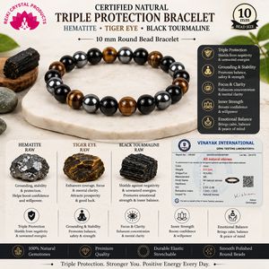 Bracelet en hématite, œil de tigre et tourmaline noire - Perles rondes de 10 mm - Triple protection et mise à la terre - Bijoux en cristal - Product Image 2