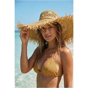หมวกฟางสีน้ำตาล ปีกกว้าง แต่งพู่ หมวกฤดูร้อน HSR2119 - HSR2119-CAMEL - Product Image 1