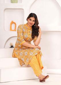 ชุด Kurti และกางเกงผ้าฝ้ายแท้สำหรับผู้หญิงหรูหราสง่างามเสื้อผ้าสไตล์วินเทจเนื้อนุ่มระบายอากาศได้ดีชุด Kurta สำหรับสำนักงานเทศกาลลำลอง - Product Image 6