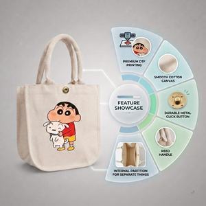 Bolsa de Lona de Crayon Shin-chan, 9x9x4.5 Pulgadas, Estilo Japonés, Gran Capacidad, Plegable, Cierre con Hebilla, 300 GSM, Para Todas las Estaciones - Product Image 3