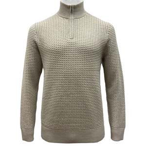 Suéter de Punto Trenzado Jacquard de Lana Merino Extrafina Premium para Hombre FW23, Cuello Mao Personalizado con Media Cremallera, Grueso, de Secado Rápido, para Invierno - Product Image 1