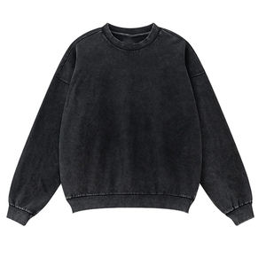 Producto profesional de tela de tacto ultra suave, lavado ácido, cuello redondo, tamaño personalizado básico, sudadera mezclada de algodón para hombres - Product Image 5