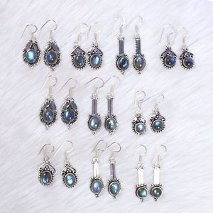 ต่างหูอัญมณีลาบราดอไรต์ธรรมชาติต่างหูแบบคอลเลตต์ต่างหูห้อยต่างหูชุบเงินเครื่องประดับสำหรับขายปลีก - Product Image 3