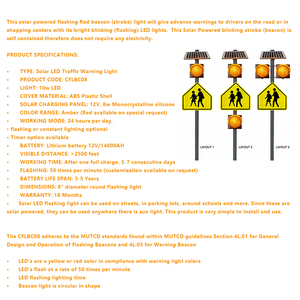 Kit de balise clignotante solaire LED ambre de 8 pouces, conforme à la norme MUTCD, pour passage piétonnier, zone scolaire, système de signalisation d'avertissement routier - Product Image 3