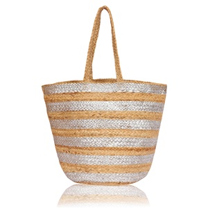 Grand sac de plage en jute avec motif de lettres bleues, poignées en corde rouge, ouverture supérieure, style bohème - Product Image 4