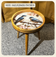 Table basse en bois durable, artisanat moderne |   Table basse circulaire en bois massif avec impression UV, origine Inde, modèle pour la maison et l'hôtel