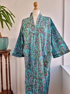 Beautiful Floral Cotton <b>Kimono</b> Hand Block Printed <b>Long</b> <b>Robe</b> Womens <b>Kimono</b> Dressing Gown Bathrobe Nightwear - Product Image 5