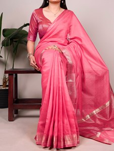 Sari de Diseñador para Mujer |   Sari de Color Sólido con Borde de Zari, Estilo Étnico Indio para Fiestas - Product Image 5