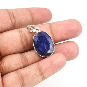 Colgante de joyería fina de Plata de Ley 925 con piedra preciosa de zafiro azul natural - Product Image 1