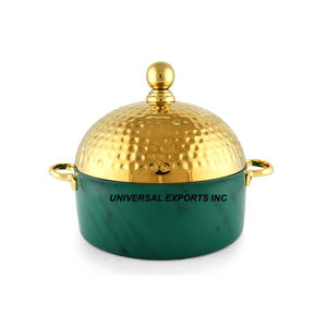 Olla Caliente de Doble Pared con Acabado Dorado, Cazuela de Diseño Hecha a Mano de Alta Calidad, Vajilla de Mesa, Calentador de Comida de Metal - Product Image 2