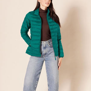 Veste matelassée légère pour femme, col montant, manteau d'hiver chaud, vêtement d'extérieur rembourré, veste élégante vert sarcelle avec fermeture éclair intégrale - Product Image 3