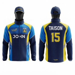 Chaqueta de Entrenamiento de Rugby de Forro Polar de Poliéster de 320 GSM, Paneles en Contraste Azul y Amarillo, Impresión Personalizada y Bordado - Product Image 1