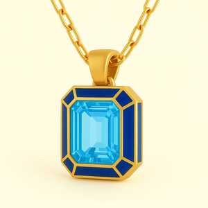 Colgante de oro de 14 Kt de lujo hecho a mano con Topacio azul natural para mujer, colgante de piedras preciosas chapadas en rodio, regalo de cumpleaños - Product Image 1