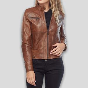 Chaquetas de Invierno para Mujer, Talla Grande, Cuello Alto, Cuero Sintético Color Bronceado, Diseño Impermeable con Cremallera - Product Image 4