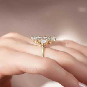 10K/14K/18K Gold Lab Created Marquise Cut Moissanite Classic Three <b>Stone</b> Customized Design Engagement <b>Ring</b> GIA Certificate - Product Image 2