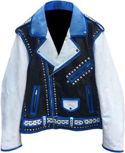 Veste en cuir véritable noir pour hommes, faite à la main, personnalisée, de haute qualité, style tendance, cloutée à pointes argentées, fabriquée à la main, traitement direct - Product Image 1