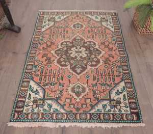 Tapis rond tribal orange 5x8 pieds en laine antique fait à la main Tapis turc vintage Tapis d'appoint personnalisable - Product Image 4