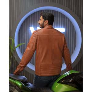 Veste en cuir véritable marron élégante Ionic SF003, imperméable, réversible, automne, taille XS, fermeture éclair, technique brodée, PU - Product Image 3