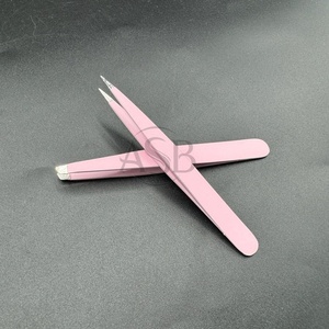 Pinzas para cejas profesionales con logotipo personalizado Pinzas para dar forma a las cejas puntiagudas inclinadas de acero inoxidable sostenibles con caja de almacenamiento - Product Image 5