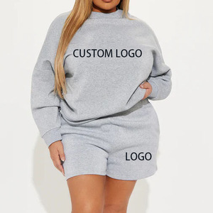 เสื้อกันหนาวแบบถัก2ชิ้นสำหรับผู้หญิงชุดสั้นผ้าฟลีซ2ชิ้นทำจากผ้าฝ้ายสำหรับฤดูใบไม้ร่วงและ100% โลโก้ออกแบบได้ตามต้องการ - Product Image 2