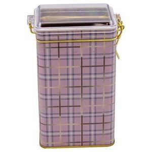 Boîte en métal rectangulaire à carreaux roses de 75x100x170mm avec fermoir en fil de 1,1 L et couvercle transparent - Product Image 2